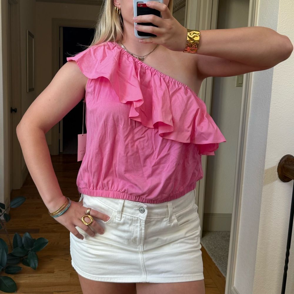 NWT a new day one shoulder ruffle tank top